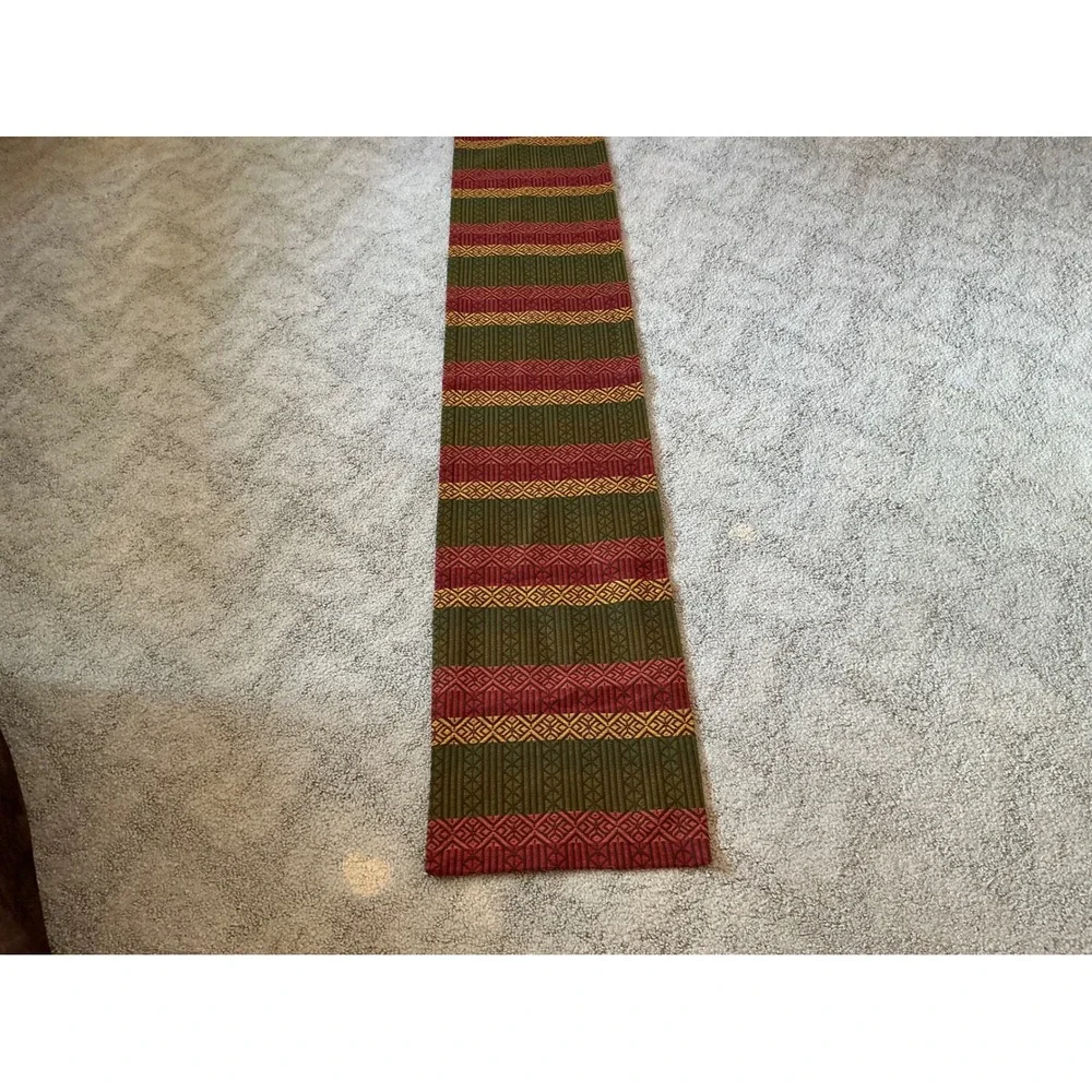 Tag Woven Cotton Table Runner 72x13 Southwest Geometric Green Red Yellow‎ India